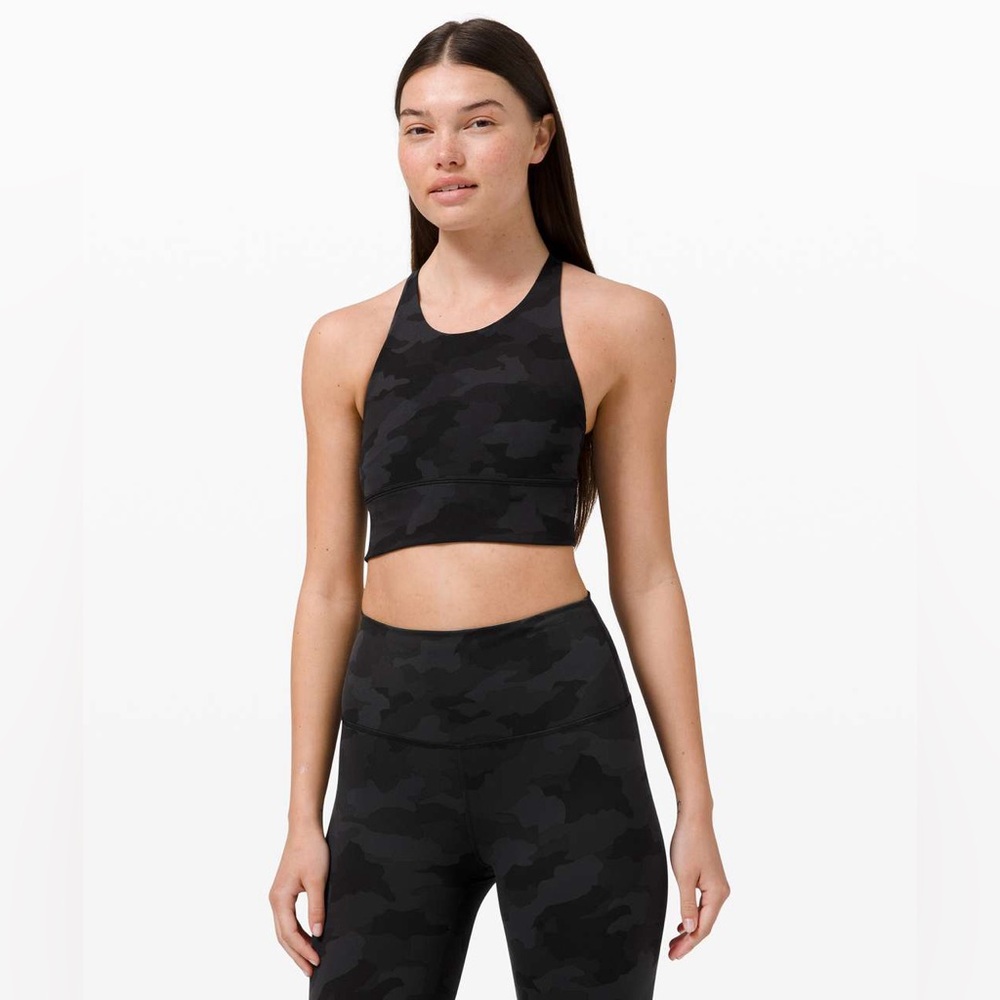 Lululemon Free To Be Bra Wild High Neck Long Line Heritage Camo Deep Coal Size 6